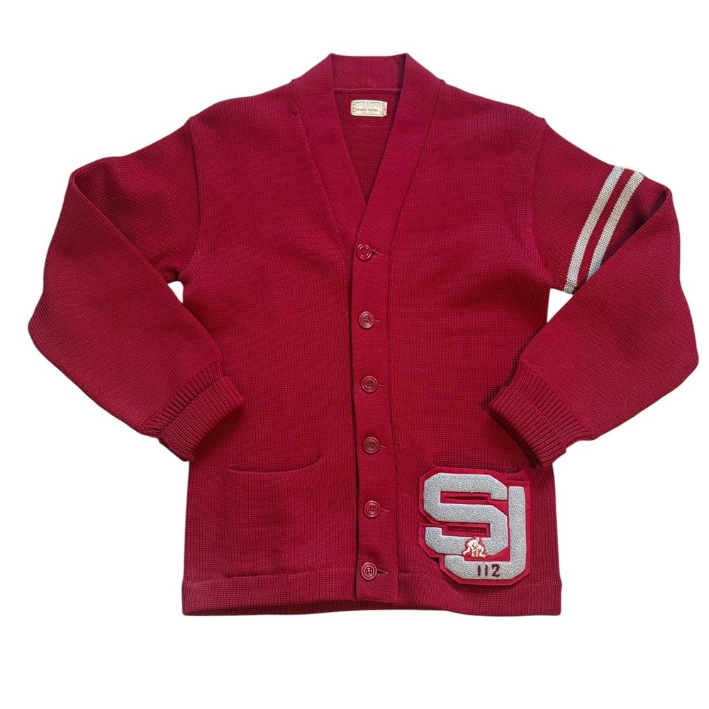 Vintage 1940's San Jose State California Wrestling Letterman Sweater S Wool Red